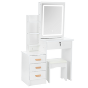Large Vanity Desk with Mirror and LED Light Makeup Desk with Drawers and Kjzkusw
