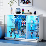 Display Cabinet with 3 Color LED Lights & Glass Doors for Collectible Figurines