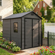 Grey Wood Grain Plastic Garden Shed 6x8 6x6 5x3 Outdoor Tool Bike Storage House
