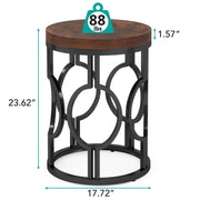 Round End Table, Industrial Side Table with Metal Hollow Frame for Living Room