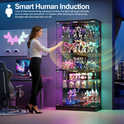 Glass Display Cabinet with RGB LED Lights Lockable Display Case for Collectibles