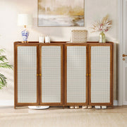 Shoe Cabinet Storage Organizer 4 Rattan Door Cupboard Footwear Stand Wooden Unit
