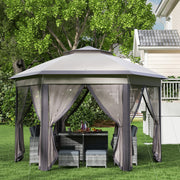 Hexagon Patio Gazebo Garden Shelter Heavy-Duty Double Roof w/ Mesh, 3 x 4m