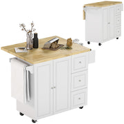 Rolling Kitchen Island, Kitchen Storage Trolley w/ Drop Leaf, Drawers