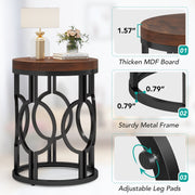 Round End Table, Industrial Side Table with Metal Hollow Frame for Living Room
