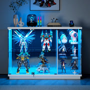 Display Cabinet with 3 Color LED Lights & Glass Doors for Collectible Figurines