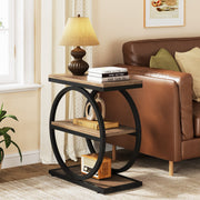 Narrow End Table with 3 shelves Industrial Wood Side Table with Metal Frame