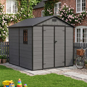 8x8FT Plastic Garden Shed Outdoor Tool Storage House with Floor & Lockable Doors