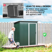 5 x 3ft Garden Storage Shed Sliding Door Sloped Roof Tool, Green