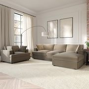 Brown Velvet L Shaped Sofa 3 Seater Right Hand Facing Saddle Arms Foam Filled