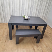 3-Piece Wooden Grey Dining Table Set for 4 People, 2 Grey Benches Dining Set