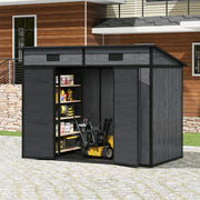 4 x 8ft Grey Wood Effect Plastic Garden Shed Outdoor Utility Tool Storage House