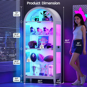 Arched Display Cabinet with Glass Doors RGB LED Lights Collectibles Human Sensor