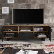 TV Unit TV Cabinet Sideboard Storage Modern Stand Oak Black Wave Doors 160cm