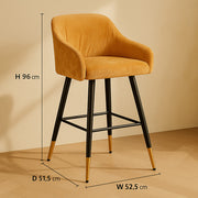Zurich Modern Velvet Padded Bar Stool Chair with Black Metal Legs