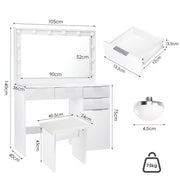 White Dressing Table with LED Lights Mirror Stool Drawers Vanity Makeup Desk Set