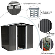 8x8 FT Peak Roof Steel Storage Shed, Pre-drilled Steel Panels, Outdoor Tool Shed