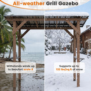 Outdoor Barbecue Canopy 263 x 151 cm Grilling Shelter with 2 Side Shelves