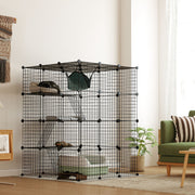 Large Cat Cage, Indoor Cat Enclosure, Four-Tier Cat Playpen with Hammock, Ramps