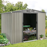 3X5/8X6FT Outdoor Garden Storage Shed w/Sliding Doors Galvanised Metal Grey