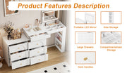 L Shaped Vanity Desk LED Flip Mirror 7 Drawers Dressing Table Bedroom Furniture