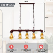 5 Light Kitchen Island Pendant Linear Farmhouse Modern Pipe Lamp Lighting