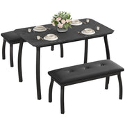 3 Piece Dining Table Set Benches Kitchen Breakfast Studio home Upholstered Black