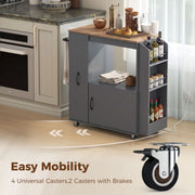 Kitchen Trolley on Wheels, Rolling Kitchen Island Cart with Power Outlet, Grey