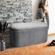 Grey Ottoman Seat Toy Storage Box Velvet Footstool Pleated Detail Bench Pouffe