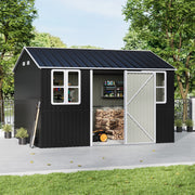 12 x 10FT Galvanised Garden Tool Storage Shed with Lockable Door, Double Windows