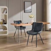 Set of 2 Modern Dining Chairs Tech Fabric Upholstered Cushioned Metal Legs