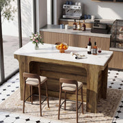 59'' Modern Bar Table Rectangular Counter Height Pub Table with Faux Marble Top