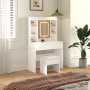 Dressing Table Set Cabinet Drawers Adjust LED Vanity Ample Storage Mirror White