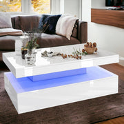 High Gloss LED Coffee Table With Storage Wooden 2 Drawer Living Room Furniture