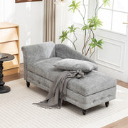 Single Chenille Fabric Sofa Bed Grey Chaise Lounge Bed with Storage