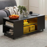 YITAHOME Black High Gloss Coffee Table with RGB LED Adjustable Shelf ,97.5×48×45
