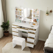 Vanity Table with LED Lighting & Large HD Mirror – White