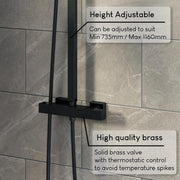 Thermostatic Mixer Shower Bathroom Square Rainfall Dual Head Handset Mat Black