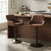 Bar Stools Set of 2 Adjustable Swivel Velvet Brown Modern Kitchen Dining
