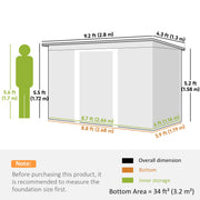9 x 4FT Metal Garden Storage Shed w/ 2 Door, Light Grey Wood Grain