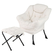Lazy Chair Modern Accent Chair with Ottoman & Folding Footrest-Beige