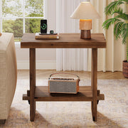 Modern Solid Wood Side Table Small Narrow End Table with Storage for Living Room
