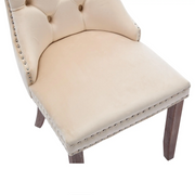 Set of 2 Dining Chairs !SALE! Beige Velvet Button Tufted Upholstered Wood Legs