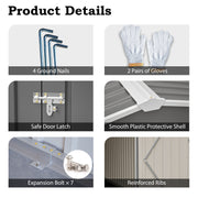 10x14FT Galvanized Metal Garden Shed Lockable Door Tool Storage shed, Grey