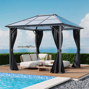 XL Hardtop Gazebo Garden Pavilion Metal Frame Polycarbonate Roof with Curtains