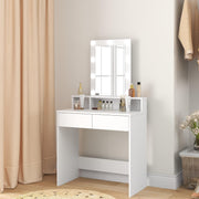 Dressing Table Makeup Vanity Set Desk with 9 Bulbs Mirror 2 Drawer Stool Bedroom