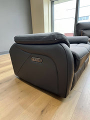Fletcher Dark Grey Leather Power Reclining 2 Seater Sofa Power Headrest USB