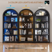 Arched Display Cabinet with LED Lights, 5-Tier Bookcase with Human Body Sensor