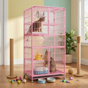 Cat Cage Wheels Metal Wire Cat Kennel Easy Pet Care Housing