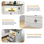 Smart Bedside Table with Charging Station, LED Nightstand with Hidden Drawer